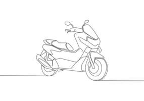 uno soltero línea dibujo de grande columna vertebral scooter moto logo. ciudad vehículo motocicleta concepto. continuo línea dibujar diseño vector ilustración