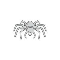 Single continuous line drawing of big wild spider for logo symbol identity. Cute pet animal concept for insect lover icon. Dynamic one line draw design vector graphic illustration