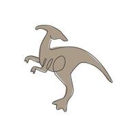 One single line drawing of agile and fast parasaurolophus for logo identity. Dino animal mascot concept for prehistoric theme park icon. Dynamic continuous line draw design graphic vector illustration