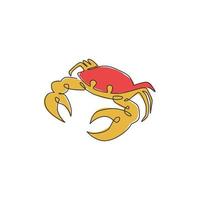 One single line drawing of cute little crab for logo identity. Healthy delicious taste seafood concept for Chinese food restaurant icon. Trendy continuous line draw graphic design vector illustration