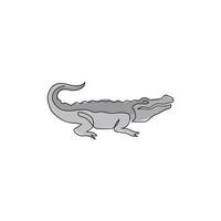 One single line drawing of river swamp alligator for logo identity. Scary reptile animal crocodile concept for national zoo icon. Trendy continuous line draw graphic design vector illustration