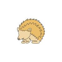 One continuous line drawing of cute little hedgehog for logo identity. Mini funny spiky rodent animal concept for national zoo icon. Dynamic single line graphic draw design vector illustration