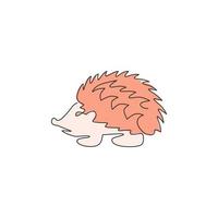 Single continuous line drawing of cute little baby hedgehog for logo identity. Funny thorny mammal rodent concept for pet lover icon. Trendy one line graphic draw design vector illustration