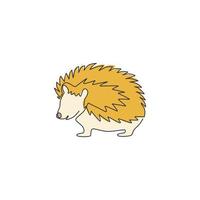 One continuous line drawing of cute little hedgehog for logo identity. Adorable mini spiky rodent animal concept for national zoo icon. Trendy single line draw design graphic vector illustration