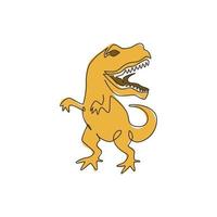 un dibujo de una sola línea de t-rex salvaje y agresivo para la identidad del logotipo. concepto de mascota animal Dino para el icono del parque temático prehistórico. Ilustración de vector de diseño gráfico de dibujo de línea continua de moda