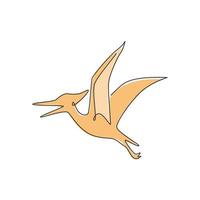 un dibujo de línea continua de un animal prehistórico pterodáctilo agresivo para la identidad del logotipo. concepto de mascota de dinosaurios para el icono del museo prehistórico. gráfico de ilustración de vector de diseño de dibujo de una sola línea