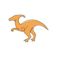 un dibujo de una sola línea de parasaurolophus agresivo para la identidad del logotipo. concepto de mascota animal Dino para el icono del parque temático prehistórico. Ilustración gráfica de vector de diseño de dibujo de línea continua de moda