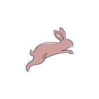 One single line drawing of cute jumping rabbit for brand business logo identity. Adorable bunny animal mascot concept for breeding farm icon. Continuous line graphic draw design vector illustration