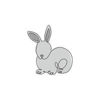 One single line drawing of cute pose rabbit for brand business logo identity. Adorable bunny animal mascot concept for breeding farm icon. Continuous line draw design vector graphic illustration