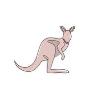 One continuous line drawing of funny standing kangaroo for national zoo logo identity. Animal from Australia mascot concept for conservation park icon. Single line draw design vector illustration