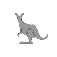One continuous line drawing of funny standing kangaroo for national zoo logo identity. Animal from Australia mascot concept for conservation park icon. Single line draw design vector illustration
