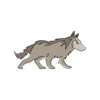 dibujo de línea continua única del lobo misterioso para la identidad del logotipo del equipo e-sport. concepto de mascota de lobos fuertes para el icono del parque nacional. Ilustración gráfica de vector de diseño de dibujo de una línea de moda