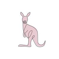 One single line drawing of cute standing kangaroo for business logo identity. Wallaby animal from Australia mascot concept for company icon. Continuous line draw design vector graphic illustration