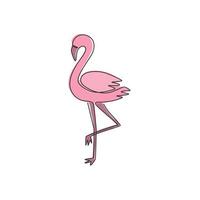 One continuous line drawing of beauty flamingo for city animal zoo. Flamingo mascot concept for bird conservation park. Modern single line vector draw design graphic illustration