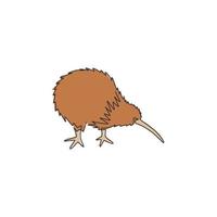 One continuous line drawing of little kiwi bird for city zoo identity. Kiwi mascot concept for typical New Zealand animal. Trendy single line draw graphic vector design illustration