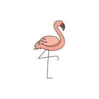 Single continuous line drawing of beautiful flamingo for national zoo logo. Flamingo bird mascot concept for conservation park. Dynamic one line draw design vector graphic illustration