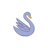 un dibujo de una sola línea de cisne de belleza para la identidad del logotipo de la empresa. concepto lindo de la mascota animal del ganso para la decoración de la tarjeta de felicitación. Vector gráfico de ilustración de diseño de dibujo de línea continua de moda