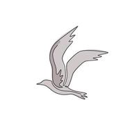 One continuous line drawing of beauty seagull for marine company logo identity. Beautiful flying bird mascot concept for cargo ship symbol. Trendy single line draw graphic vector design illustration