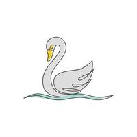 Single continuous line drawing of elegance swan for beauty cosmetic company logo identity. Cute goose animal mascot concept for luxury makeup product. One line draw design illustration vector graphic