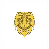 un dibujo de línea continua del rey de la jungla, cabeza de león para la identidad del logotipo de la empresa. Fuerte concepto de mascota animal mamífero felino para el zoológico safari nacional. Ilustración de vector de diseño de dibujo de una sola línea