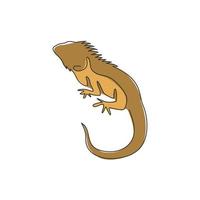 un dibujo de una sola línea de iguana exótica para la identidad del logotipo de la empresa. lindo concepto de mascota animal reptil para la sociedad de amantes de las mascotas. Ilustración gráfica de vector de diseño de dibujo de línea continua de moda