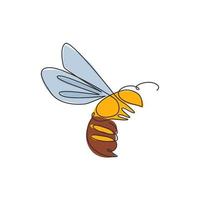 un dibujo de una sola línea de abeja linda para la identidad del logotipo de la empresa. concepto de icono de granja de abejas de forma animal avispa. Ilustración de vector de diseño gráfico de dibujo de línea continua moderna