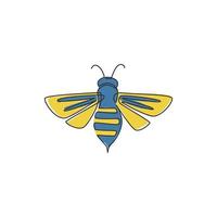 One continuous line drawing of elegant bee for company logo identity. Organic honey farm icon concept from wasp insect animal shape. Trendy single line vector draw design graphic illustration