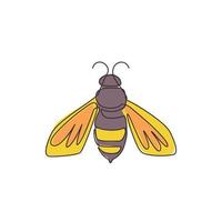 One single line drawing of cute bee for company logo identity. Honeybee farm icon concept from wasp animal shape. Dynamic continuous line graphic draw design vector illustration