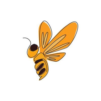 Single continuous line drawing of decorative bee for farm logo identity. Honeycomb producer icon concept from animal shape. One line vector draw design graphic illustration