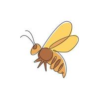 One continuous line drawing of elegant bee for company logo identity. Organic honey farm icon concept from wasp insect animal shape. Single line vector draw graphic design illustration