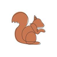 One continuous line drawing of cute squirrel for company logo identity. Business icon concept from funny mammal animal shape. Trendy single line graphic draw vector design illustration