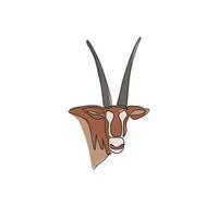 dibujo de una sola línea de la cabeza de oryx galante para la identidad del logotipo de la empresa. concepto de mascota animal mamífero gacela para el icono del zoológico nacional. Ilustración de vector gráfico de diseño de dibujo de línea continua moderna