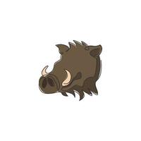 Single one line drawing of ruthless common warthog head for company logo identity. Grassland Africa pig mascot concept for national zoo icon. Modern continuous line draw design vector illustration