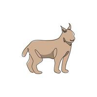 dibujo de línea continua única de stout lynx cat para la identidad del logotipo de la empresa. concepto de mascota animal mamífero lince para el icono del parque nacional de conservación. Ilustración de vector de diseño de dibujo de una línea moderna