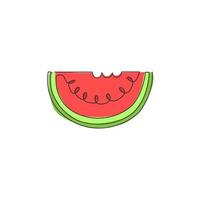 One continuous line drawing of sliced healthy organic watermelon for orchard logo identity. Fresh fruitage concept for fruit garden icon. Modern single line draw design vector graphic illustration