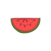 dibujo de línea continua única de sandía orgánica saludable en rodajas para la identidad del logotipo de huerto. concepto de fruitage fresco para el icono de jardín de frutas. Ilustración de vector de diseño gráfico de dibujo de una línea moderna