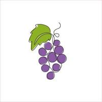 dibujo de línea continua única uvas orgánicas saludables para la identidad del logotipo del viñedo. concepto de fruitage tropical fresca para el icono de jardín de huerto de frutas. Ilustración de vector gráfico de diseño de dibujo de una línea moderna