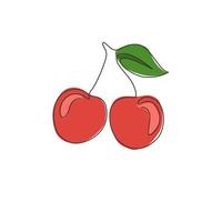 un dibujo de línea continua de cerezas orgánicas saludables enteras para la identidad del logotipo de huerto. concepto de fruitage fresco para el icono de jardín de frutas. Ilustración de vector gráfico de diseño de dibujo de una sola línea moderna