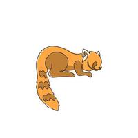 One continuous line drawing of cute red panda for company logo identity. Adorable lesser panda mascot concept for national conservation park icon. Modern single line draw design vector illustration