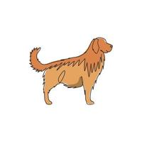 un dibujo de línea continua de un lindo perro golden retriever para la identidad del logotipo de la empresa. concepto de mascota de perro de raza pura para el icono de mascota amigable con el pedigrí. Ilustración de vector de diseño de dibujo de línea única moderna