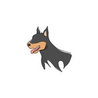 un dibujo de línea continua del feroz perro doberman para la identidad del logotipo de la empresa de seguridad. concepto de mascota de perro de raza pura para el icono de mascota amigable con el pedigrí. Ilustración de vector de diseño de dibujo de línea única moderna