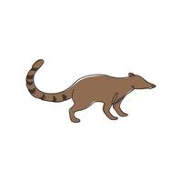 un dibujo de línea continua de un lindo coatí para la identidad del logotipo de la empresa. concepto de mascota de mamíferos diurnos para el icono del zoológico nacional. Ilustración de vector gráfico de diseño de dibujo de una sola línea moderna