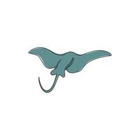 un dibujo de línea continua de una linda mantarraya para la identidad del logotipo marino. Gran concepto de mascota de peces de agua salada para el icono de espectáculo del mundo marino. Ilustración de vector de diseño de dibujo de línea única moderna