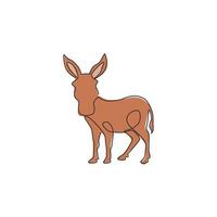 un dibujo de línea continua de burro de pie para la identidad del logotipo. concepto de mascota de tamaño mini caballo para el icono de burro rancho. Ilustración de vector de diseño de dibujo de línea única moderna