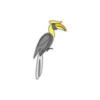 One single line drawing of adorable hornbill for zoo logo identity. Large size bird mascot concept for bird lover club icon. Modern continuous line draw design graphic vector illustration