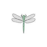 Single continuous line drawing of beauty dragonfly for company logo identity. Flying insect mascot concept bug lover club for icon. Modern one line draw design vector illustration