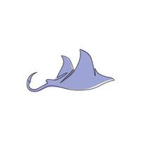 dibujo de línea continua única de adorable mantarraya para logotipo de identidad náutica. concepto de mascota de pez rayo de mar para el icono de espectáculo acuático. Ilustración de vector de diseño de dibujo de una línea moderna