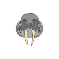 One single line drawing of big walrus head for company logo identity. Flippered marine mammal mascot concept for national zoo icon. Modern continuous line draw design vector illustration graphic