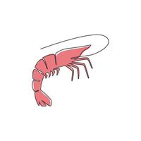 Single continuous line drawing of big shrimp for healthy seafood logo identity. Prawn mascot concept for farming cultivation icon. One line draw design vector graphic illustration
