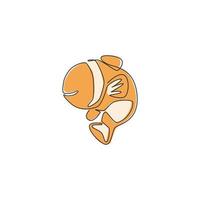 One single line drawing of cute clownfish for aquatic logo identity. Stripped anemone fish mascot concept for sea world icon. Modern continuous line draw design vector illustration